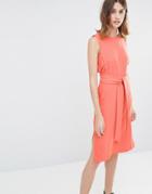 Warehouse Sleeveless Belted Dress - Orange