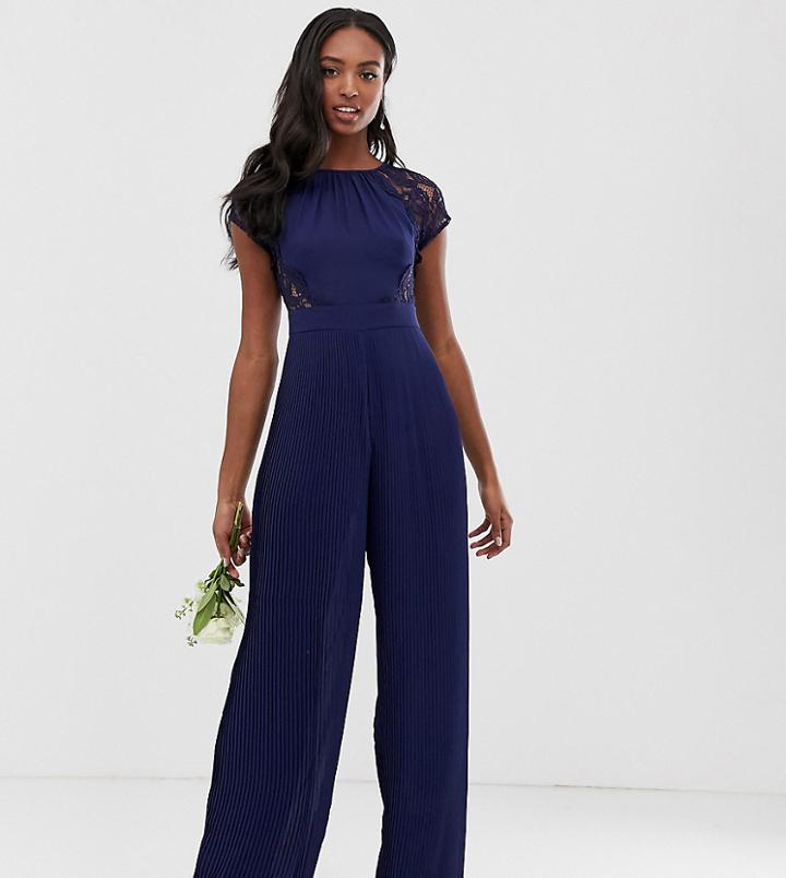 Tfnc Tall Lace Detail Jumpsuit In Navy - Navy