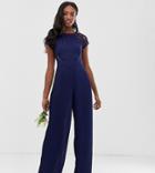 Tfnc Tall Lace Detail Jumpsuit In Navy - Navy