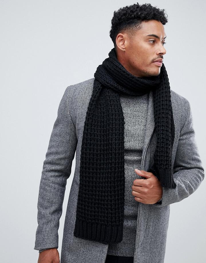 Asos Design Knitted Scarf In Black Recycled Polyester - Black