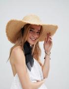 Asos Natural Straw Floppy Hat With Chin Tie And Size Adjuster - Beige
