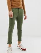 Asos Design Super Skinny Cropped Chinos In Khaki - Green