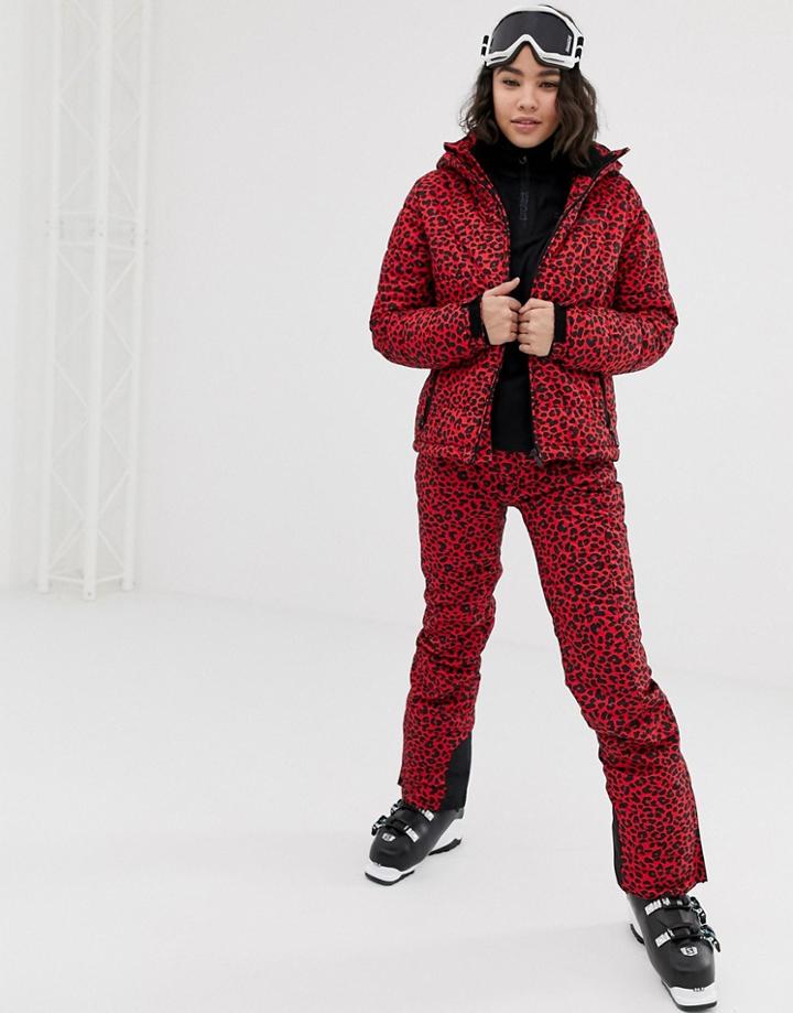 Protest Soribel Ski Pants In Red Cheetah Print - Red