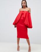 Asos Design Premium Extreme Sleeve Midi Bodycon Dress - Red