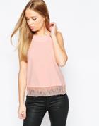 Asos Racer Front Cami With Lace Hem - Rose Pink