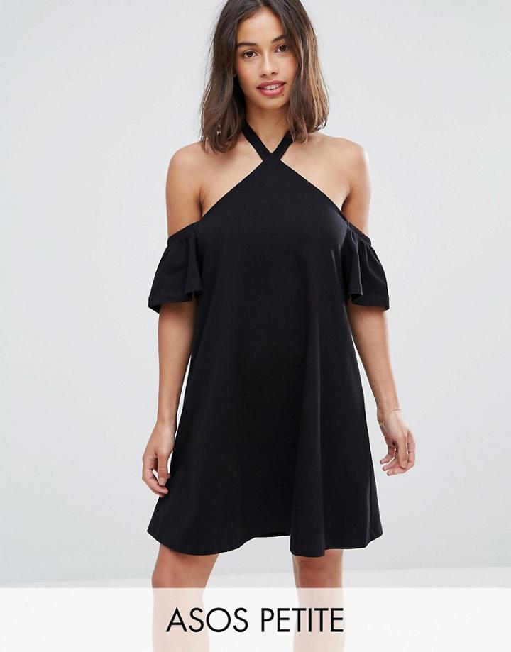 Asos Petite Halter Neck Cold Shoulder Sundress - Black