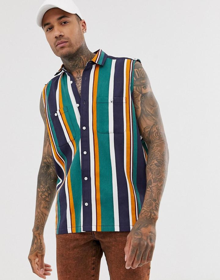 Asos Design Relaxed Sleeveless 90's Stripe Shirt-green