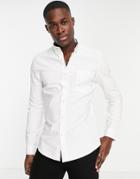 Topman Long Sleeve Stretch Skinny Oxford Shirt In White
