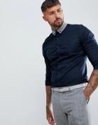 Asos Design Slim Smart Work Shirt With Check Collar In Blue - Blue