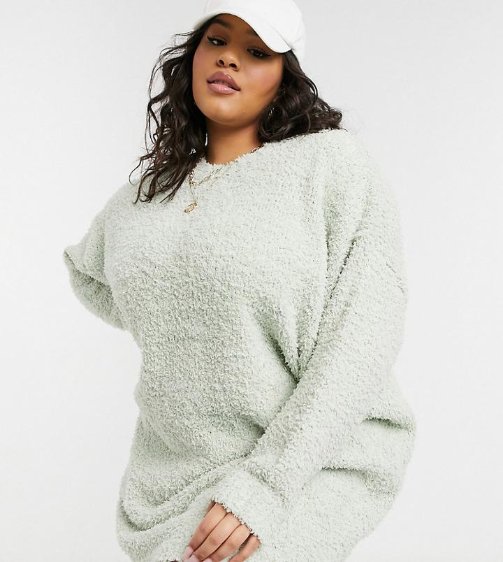 Collusion Plus Exclusive Textured Sweater Dress In Light Green-blues