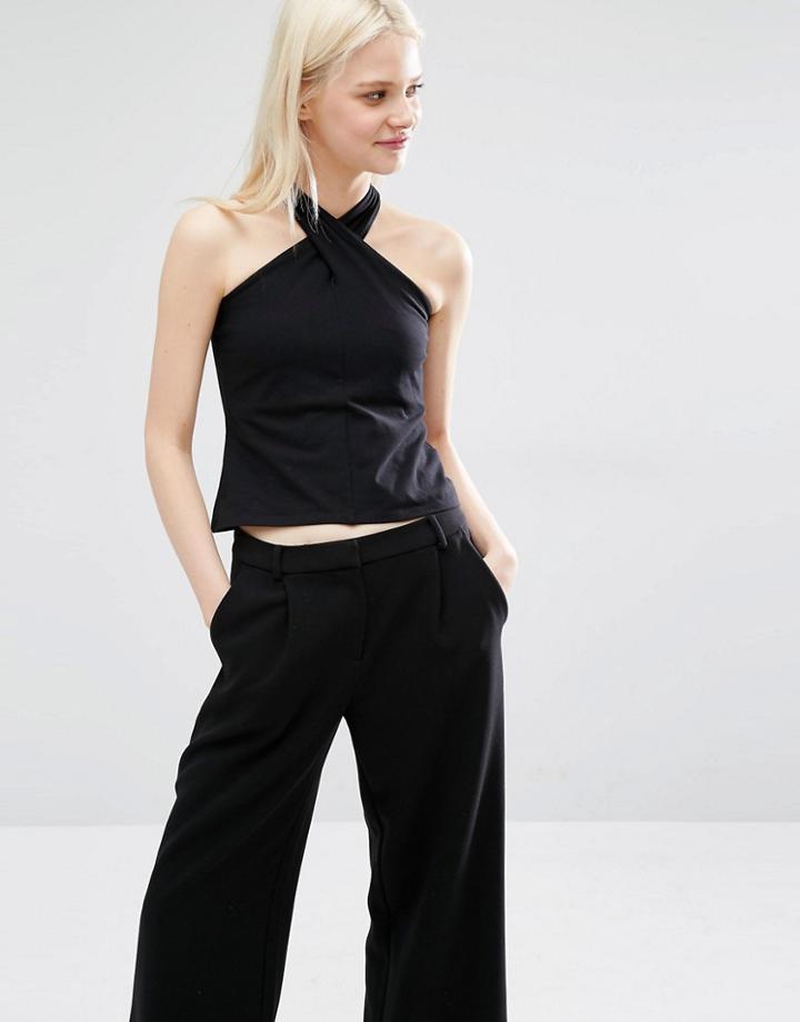 Monki Cross Over Jersey Top - Black