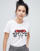 Daisy Street Relaxed T-shirt With Motor Show Graphic - White