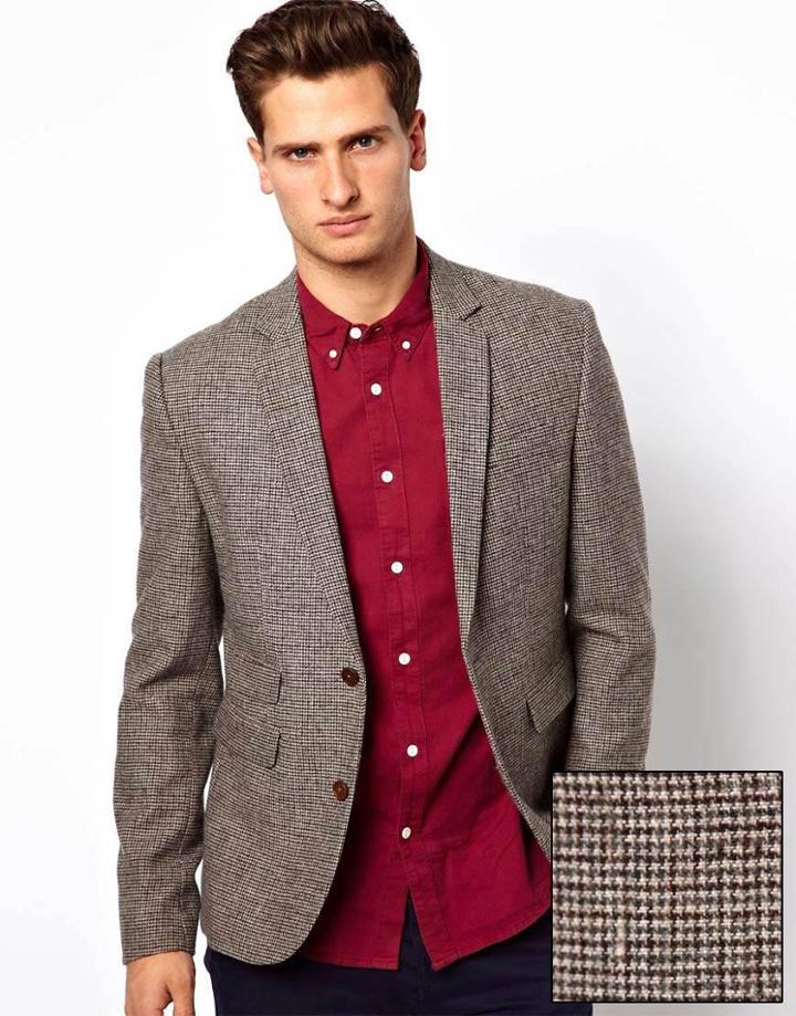 Asos Slim Fit Jacket In Brown Dogstooth