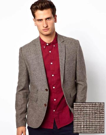 Asos Slim Fit Jacket In Brown Dogstooth