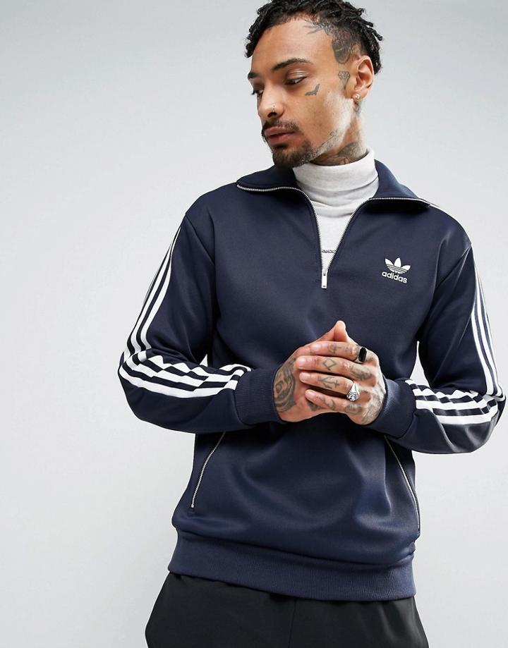 Adidas Originals London Pack Half Zip Track Top In Blue Bk7798 - Blue