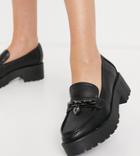 London Rebel Wide Fit Chunky Loafers With Chain Padlock Detail In Black