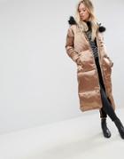 Missguided Longline Satin Padded Coat - Copper