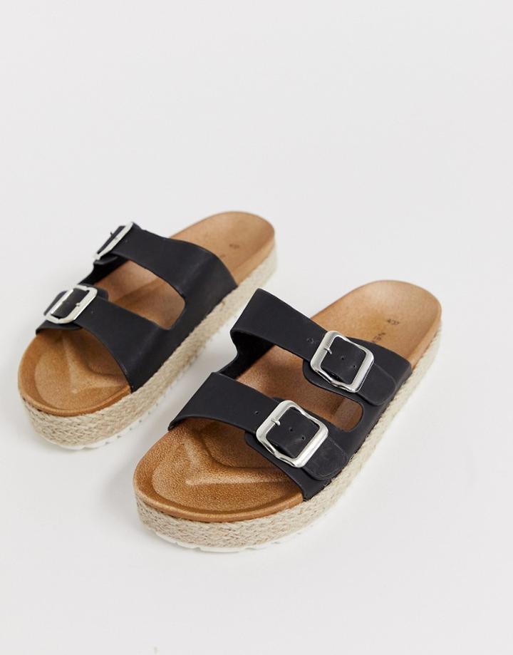 New Look Flatform Espadrille Flat Sandal In Black - Black