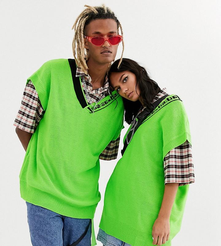 Collusion Unisex Sweater Vest With Text Detail In Green