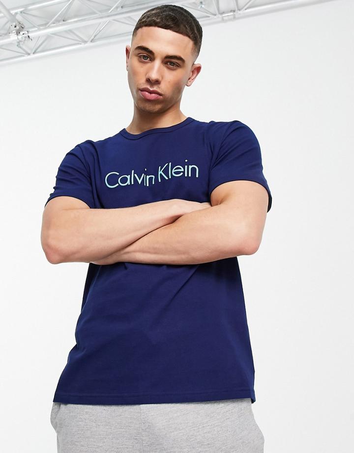 Calvin Klein Crew T-shirt With Blue Chest Logo In Navy