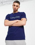 Calvin Klein Crew T-shirt With Blue Chest Logo In Navy
