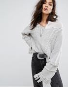 One Teaspoon Cable Knit Sweater With Tassel Detail - Gray