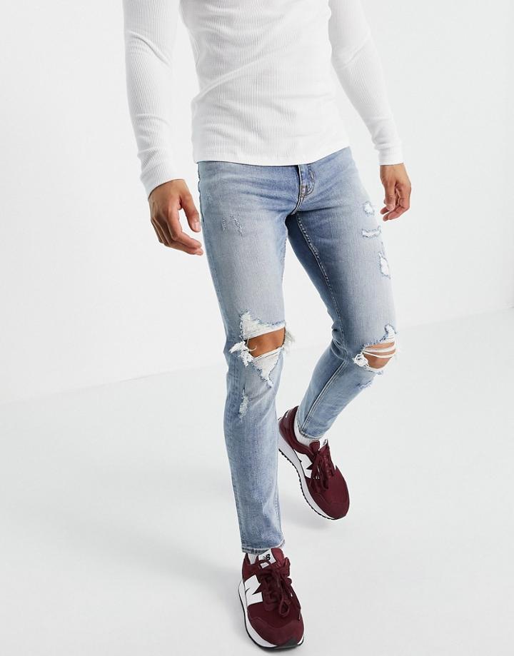 New Look Skinny Jeans With Rips In Light Blue Wash-blues