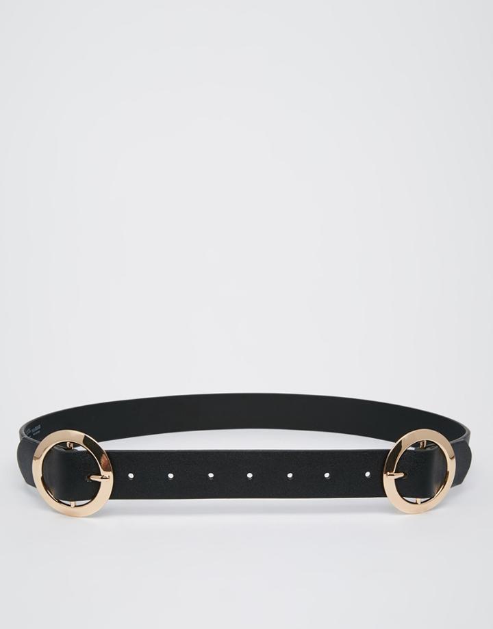 Asos Circle Clean Double Buckle Waist And Hip Belt - Black