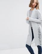 Asos Cardigan With Ladder Stitch Detail - Gray