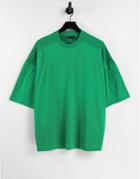 Asos Design Oversized Half Sleeve Cut & Sew Waffle T-shirt In Bright Green