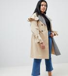 Lost Ink Plus Trench Coat With Gingham Collar - Beige