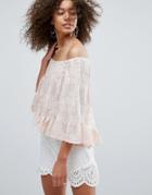 Traffic People Hanky Hem Bardot Top - Beige