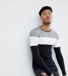 Asos Tall Muscle Longline Long Sleeve T-shirt With Twisted Jersey Yoke Panel And Tipping Neck - Black