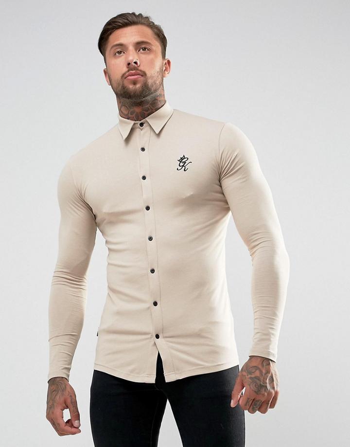 Gym King Jersey Shirt In Stone Muscle Fit - Stone