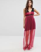 Fashion Union Maxi Dress With Sheer Metallic Spot Mesh Layer - Pink