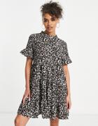 Jdy Alba Short Sleeve Smock Mini Dress In Leopard Print-brown
