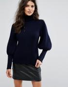 Ba & Sh Balloon Sleeve Knit Sweater - Navy