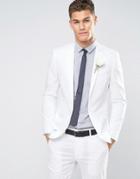 Asos Wedding Skinny Suit Jacket In Stretch Cotton In White - White