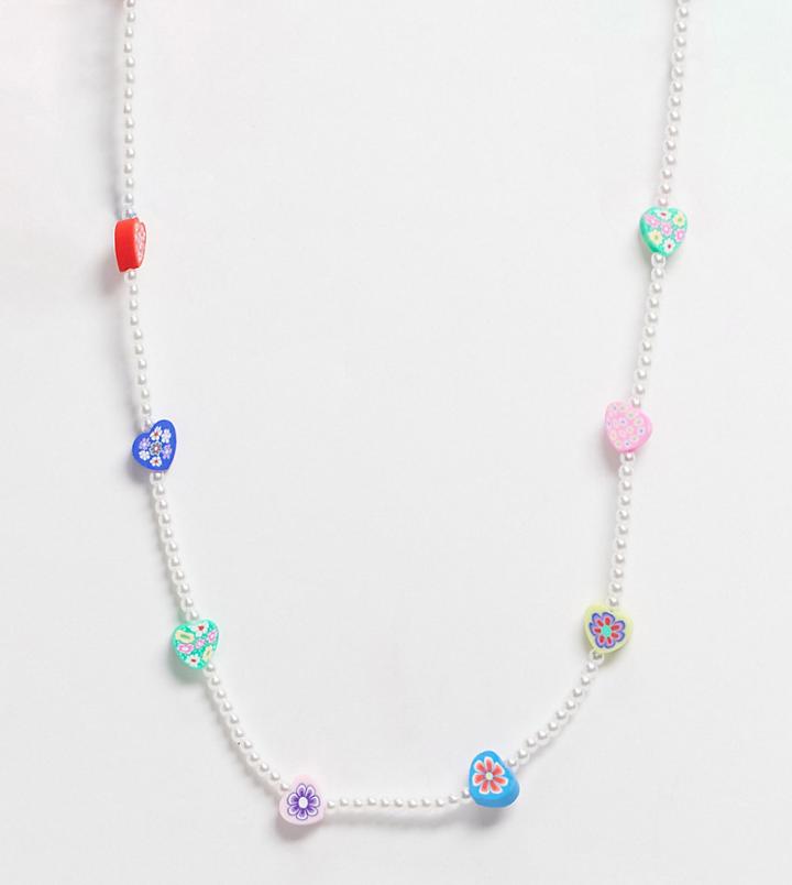 Asos Design Curve Necklace With Flower Beads And Pearls-multi