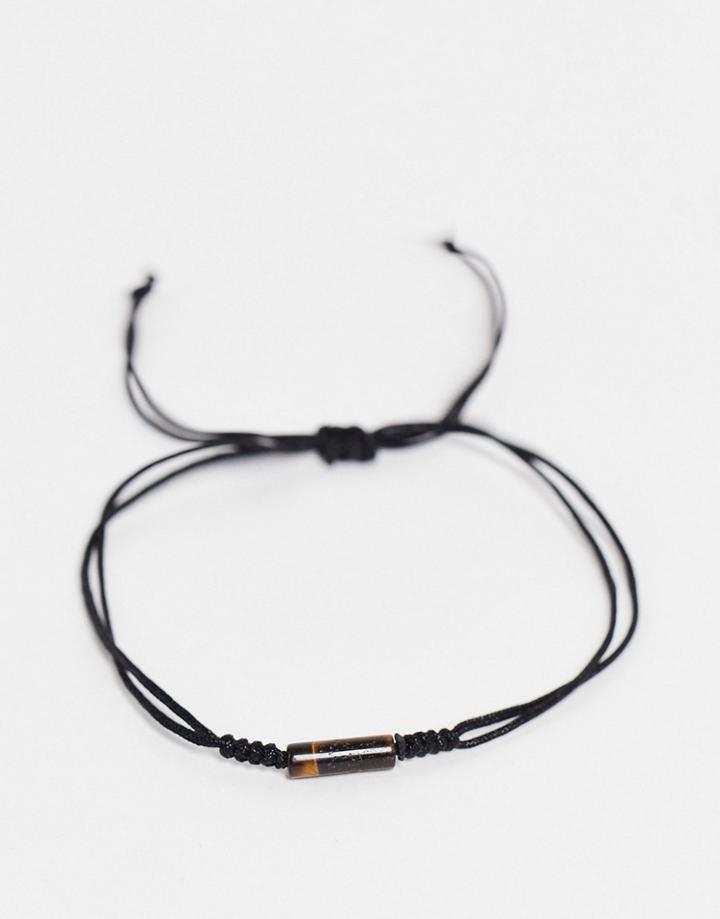 Asos Design Cord Anklet With Tigers Eye Stone In Black