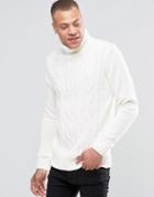 !solid Roll Neck Jumper With Cable Detail - White