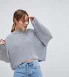Asos Design Petite Chunky Sweater In Crop With Volume Sleeve - Gray