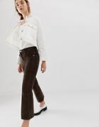 Asos Design Egerton Crop Kick Flare Jeans In Vintage Brown Cord - Brown