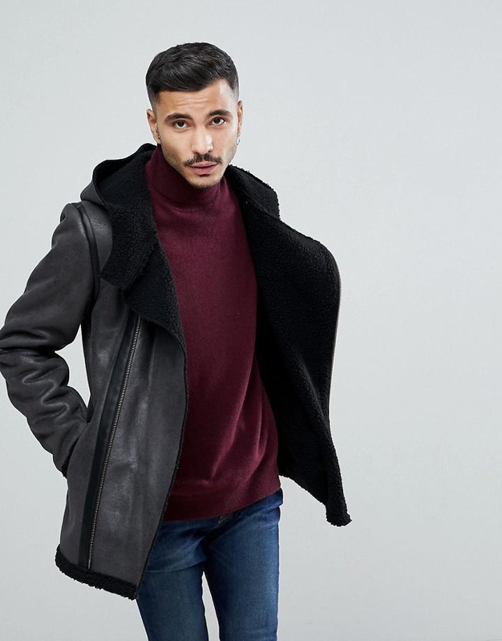 Goosecraft Faux Sheepskin Jacket In Black - Black