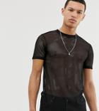 Asos Design Tall T-shirt In Black Mesh - Black