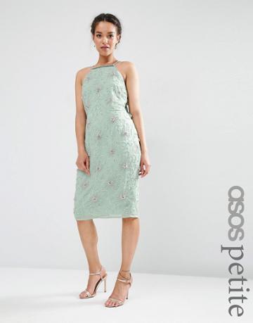Asos Petite Wedding Embellished Drape Back Midi Dress - Mint