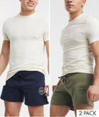 Jack & Jones Core 2 Pack Sweat Shorts With Stamp Logo In Navy & Green