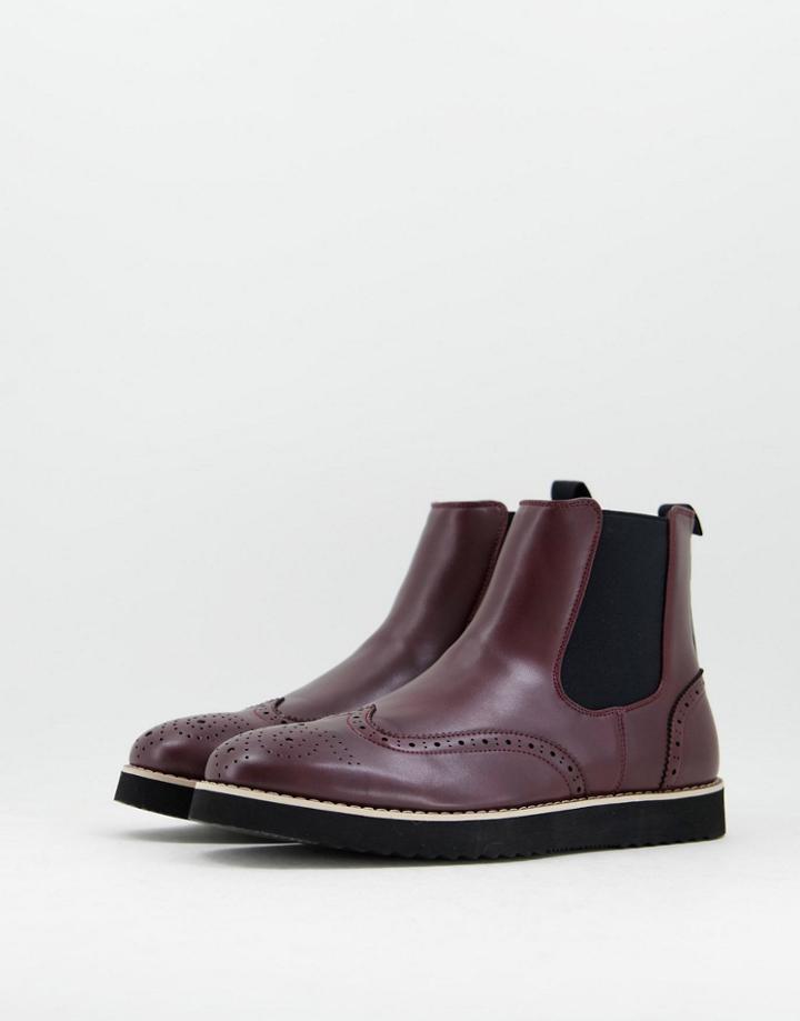 Truffle Collection Chelsea Boots In Burgundy Faux Leather-red