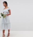 Maya Petite Bardot Tulle Bridesmaid Body With Wrap Bow Detail - Blue