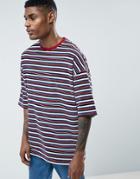 Asos Oversized T-shirt In Towelling With Retro Stripe - Multi
